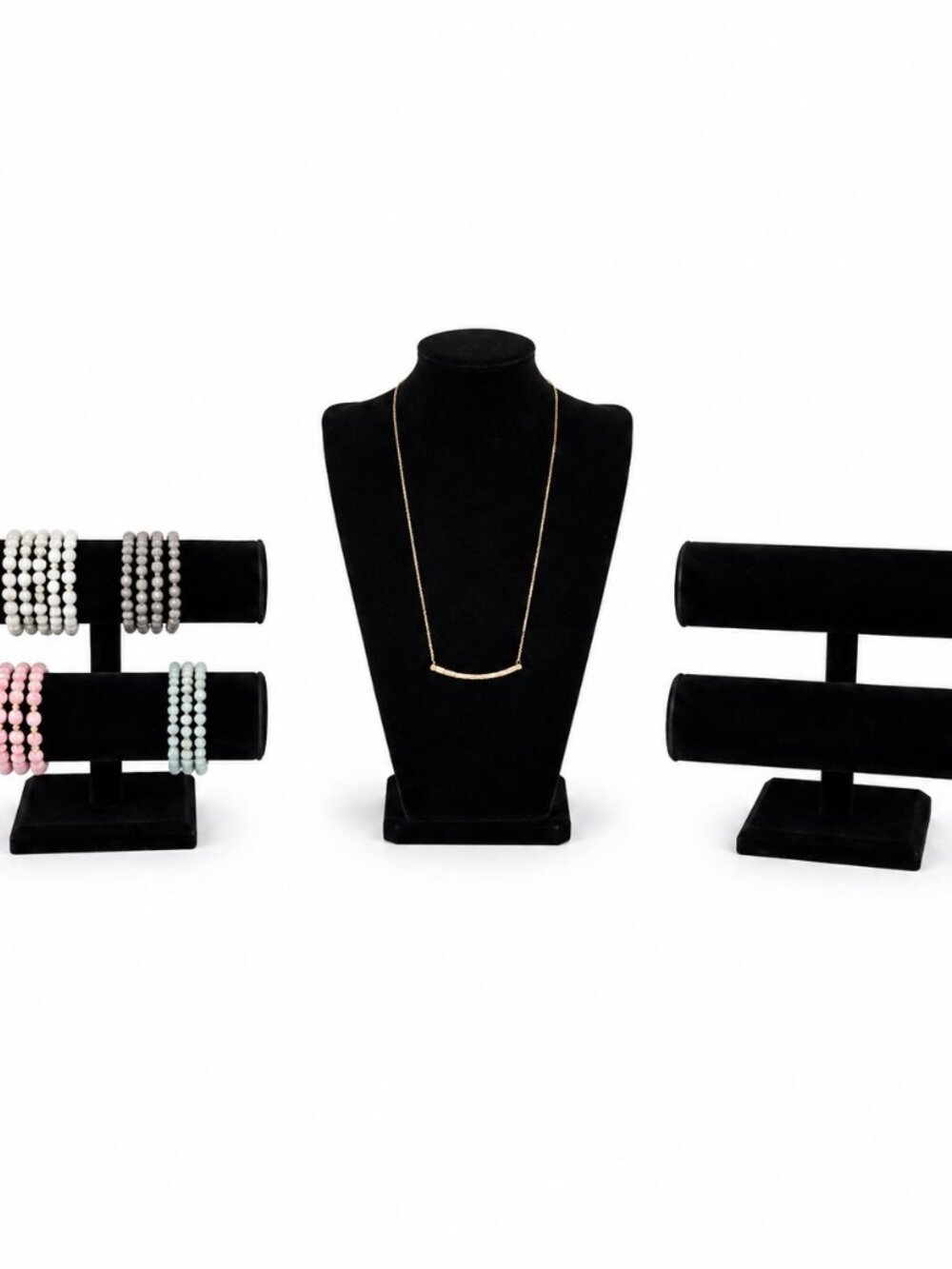 3-Piece Black Velvet Jewelry Display Set – Necklace & Bracelet Stands